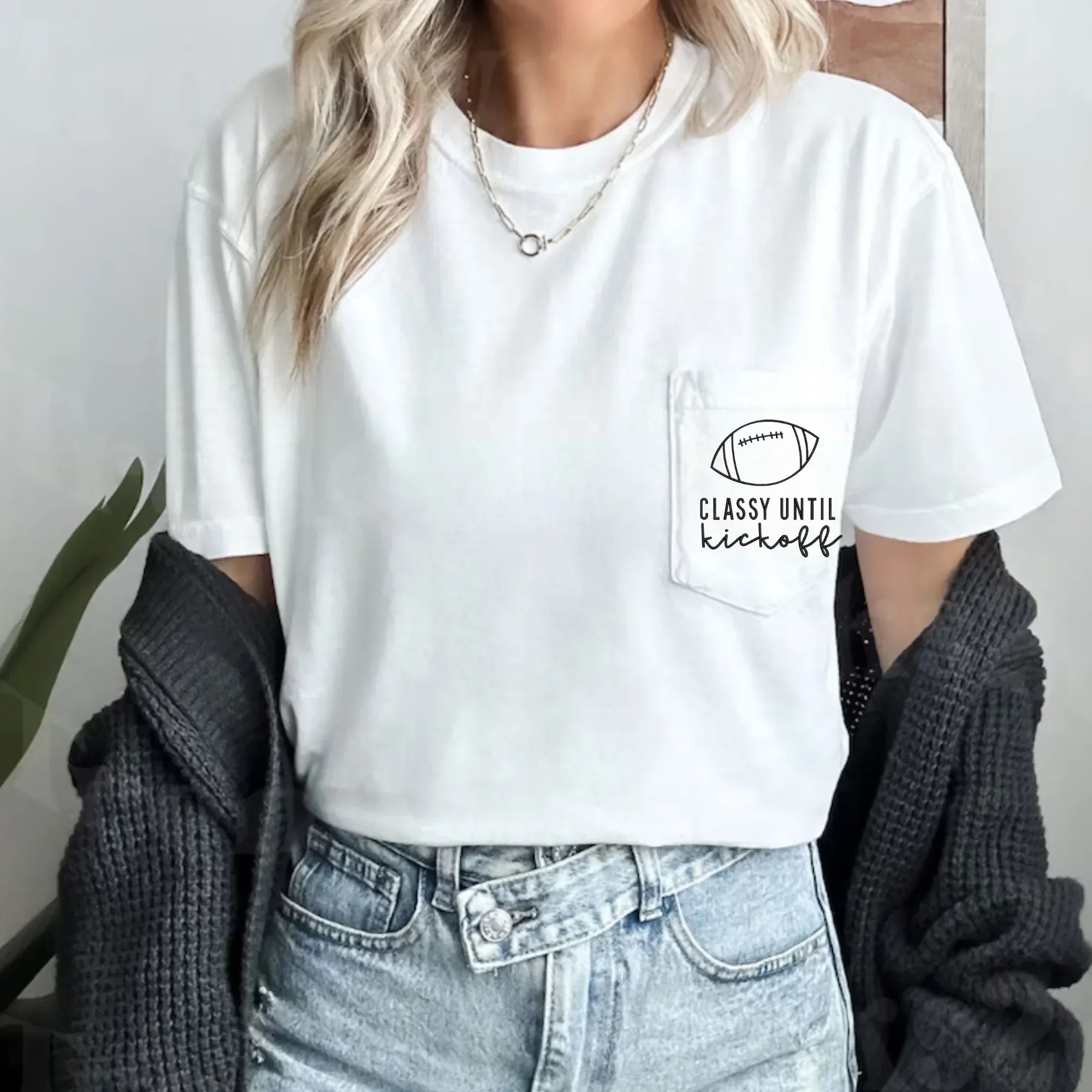 Classy Until Kickoff Embroidered Comfort Color Pocket Tee - Merch Girls