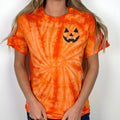 Pumpkin Face Left Chest Embroidered Tie Dye T-Shirt - QUICK SHIP - Merch Girls