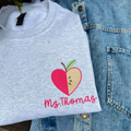 Embroidered Left Chest Custom Name with Heart Apple | Teacher Gift | QUICK SHIP