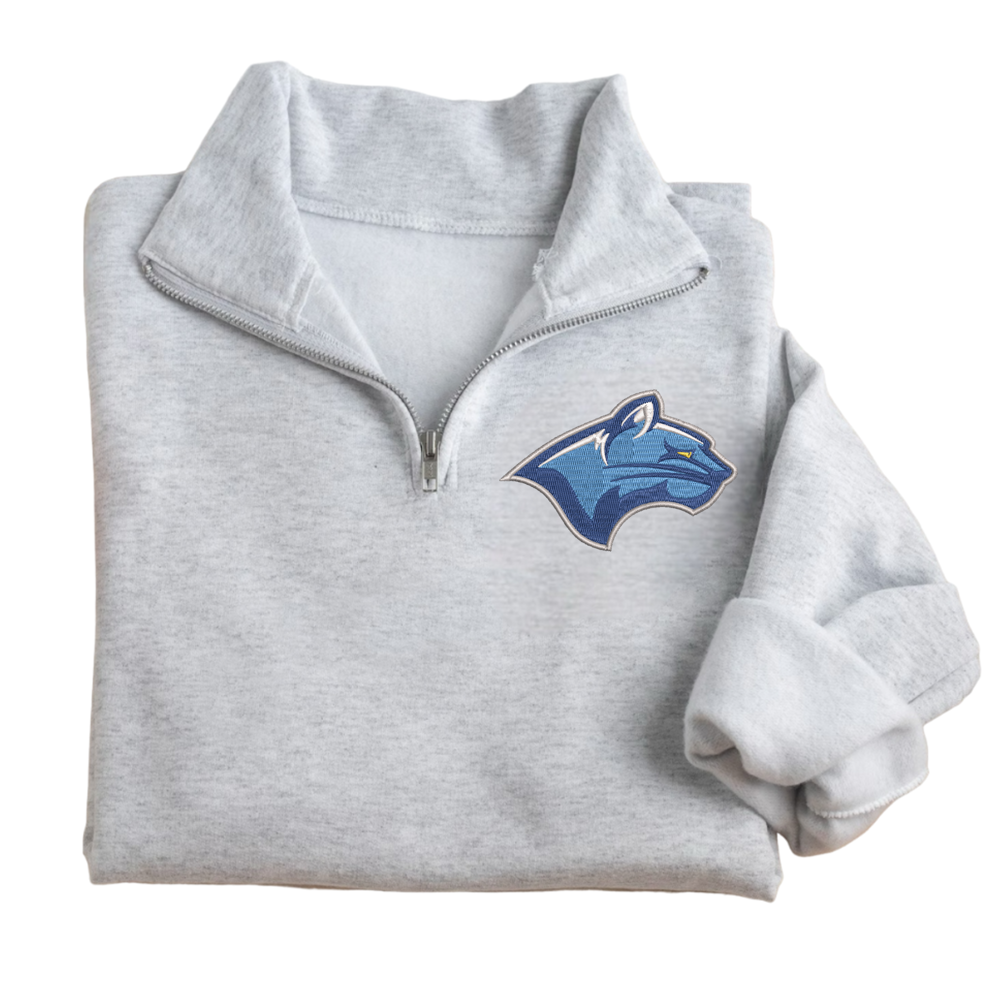 Blue Cougar Embroidered Quarter Zip Fleece Sweatshirt