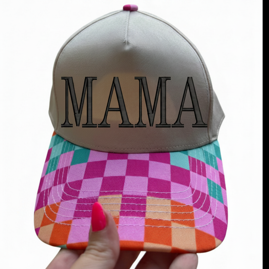 Custom Embroidered Checkered Brim Trucker Hat | Personalized Text Snapback Hat