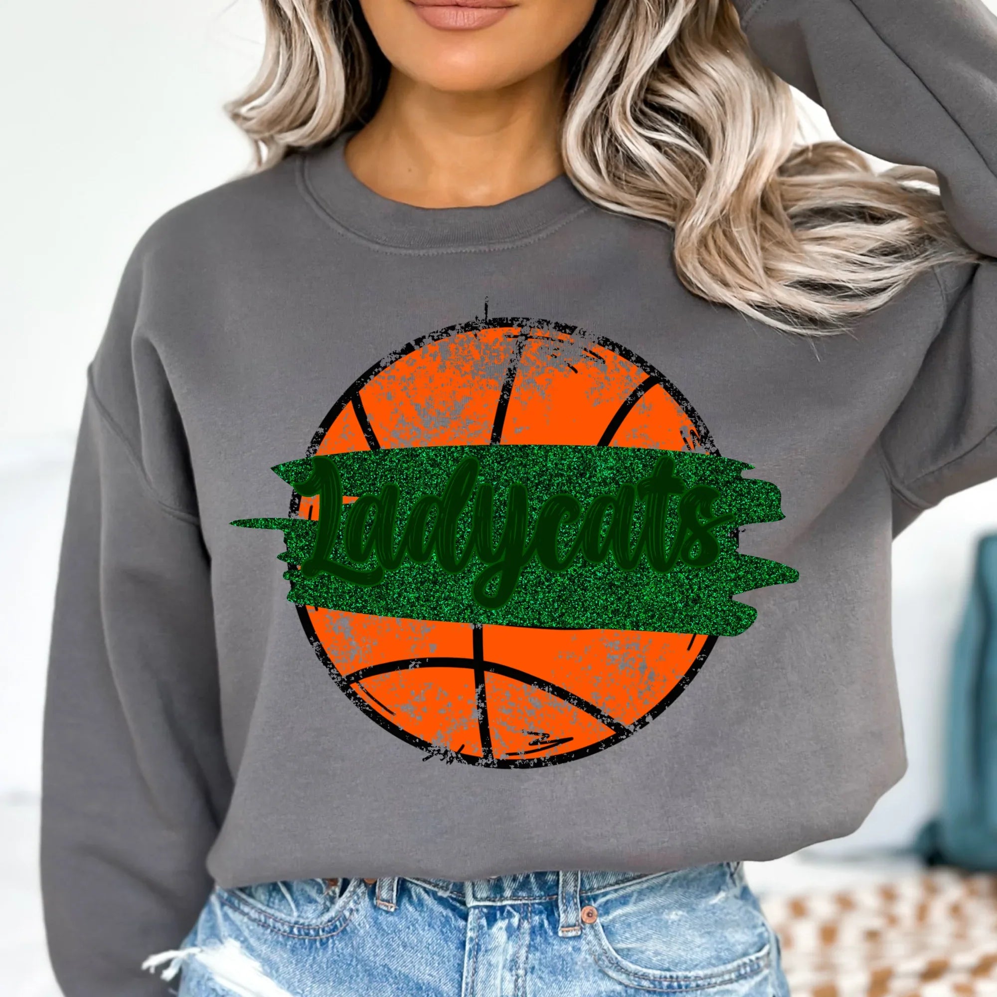 Ladycats Glitter Distressed Basketball DTF Transfer - Merch Girls
