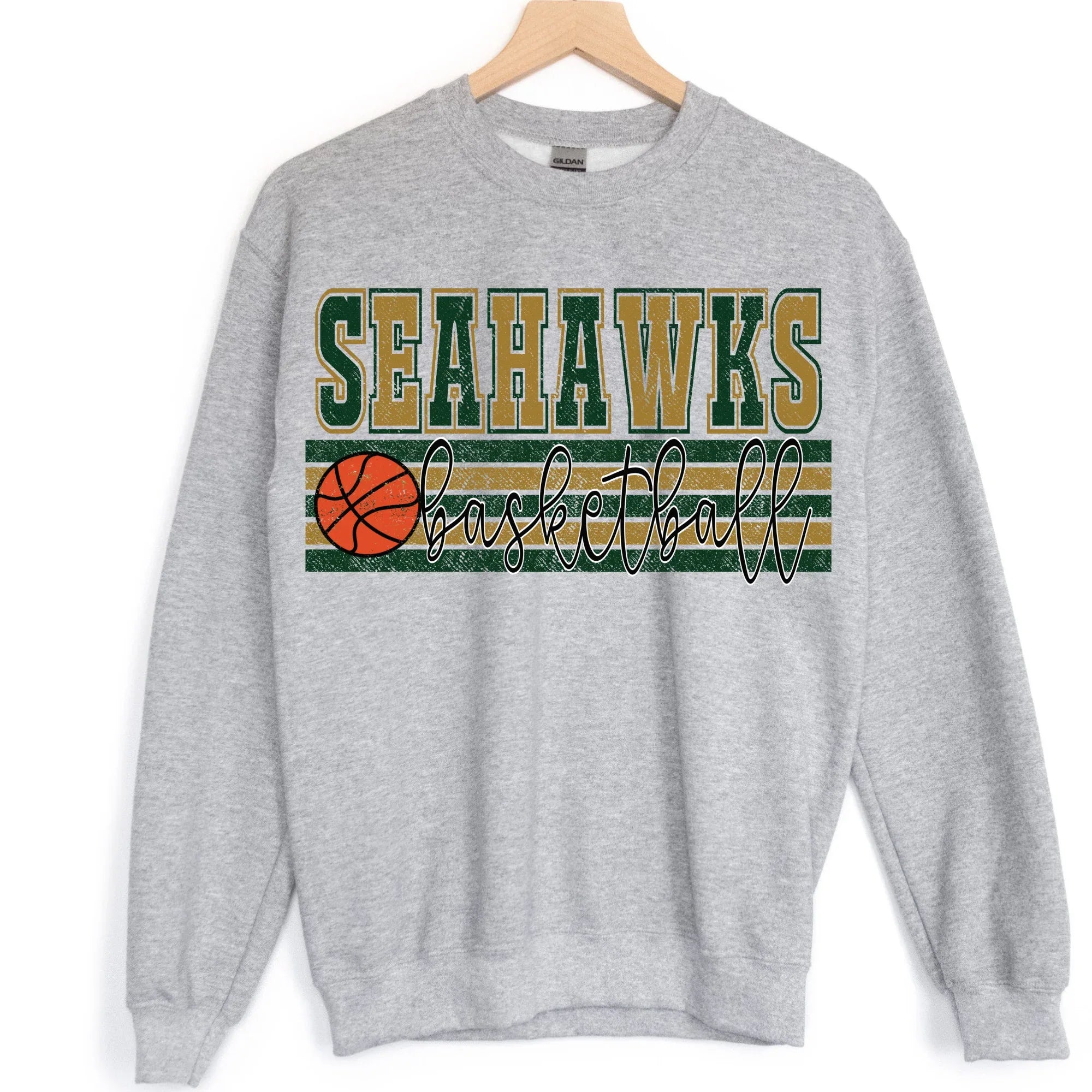 Seahawks Old Gold and Dark Green Basketball DTF Transfer - Merch Girls