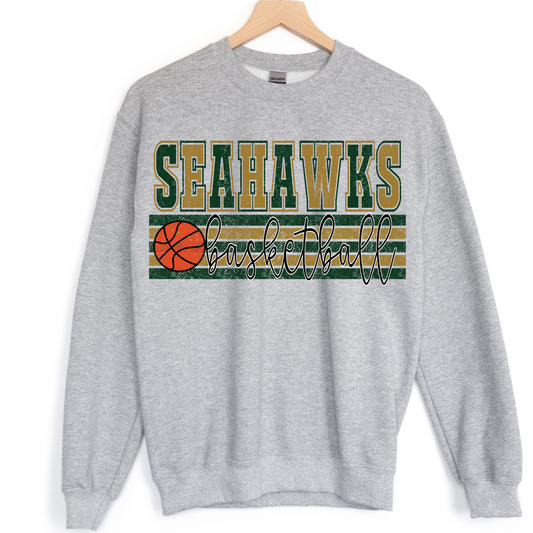 Seahawks Old Gold and Dark Green Basketball DTF Transfer