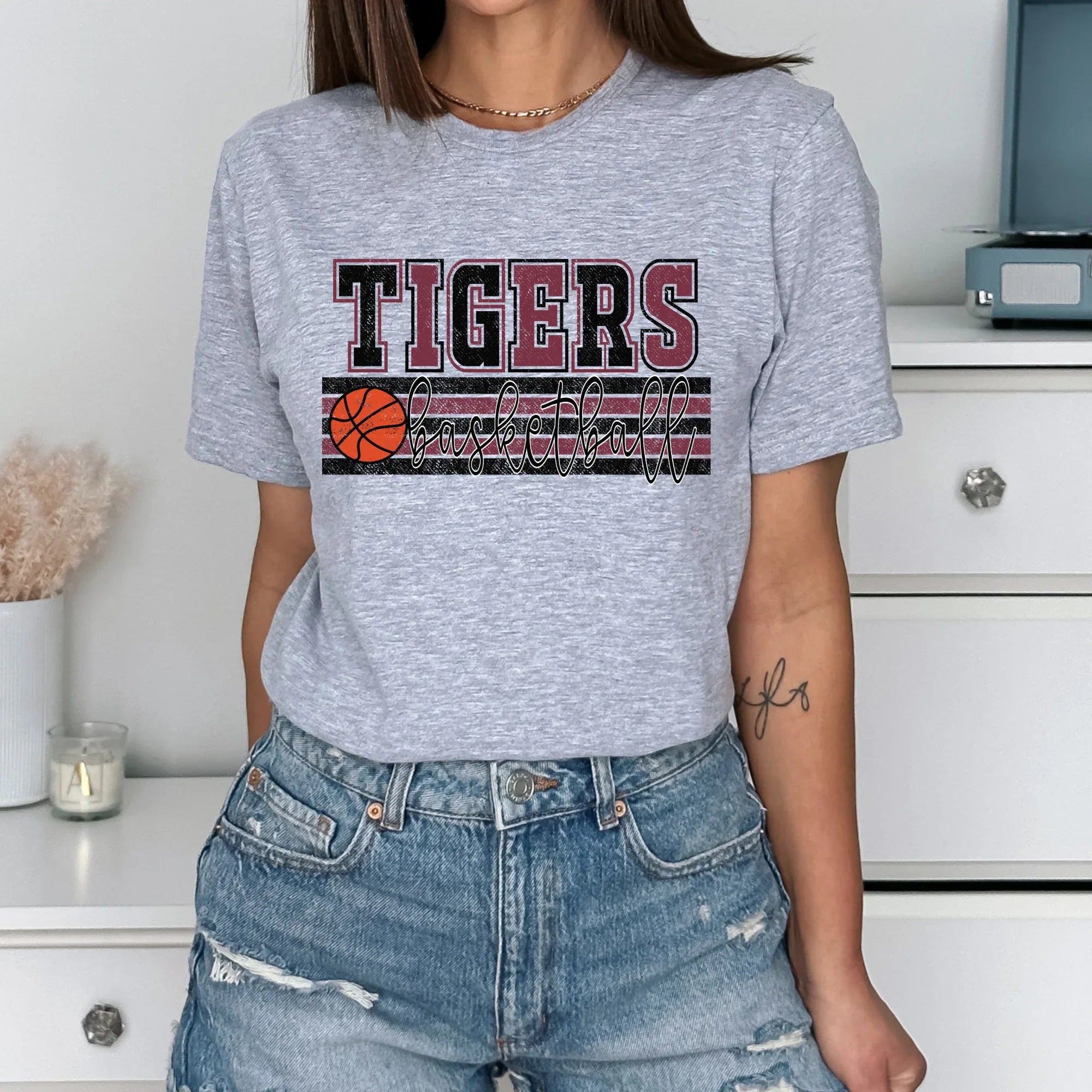 Tigers Maroon and Black Basketball DTF Transfer - Merch Girls