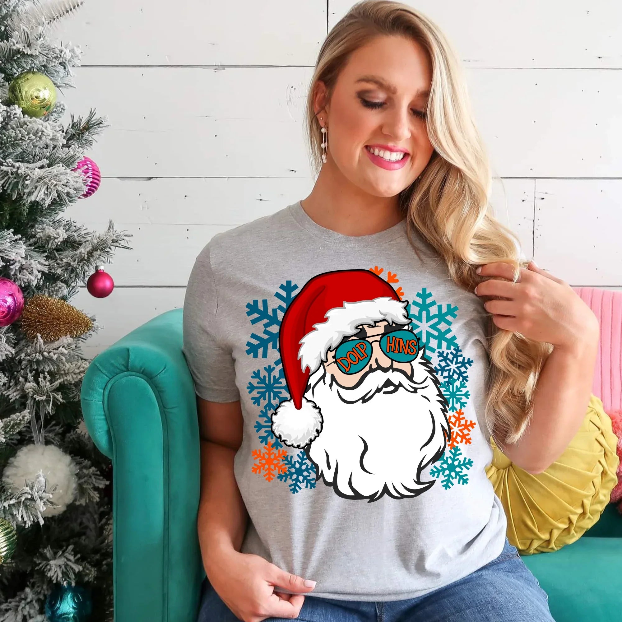 Dolphins Santa DTF Transfer - Merch Girls