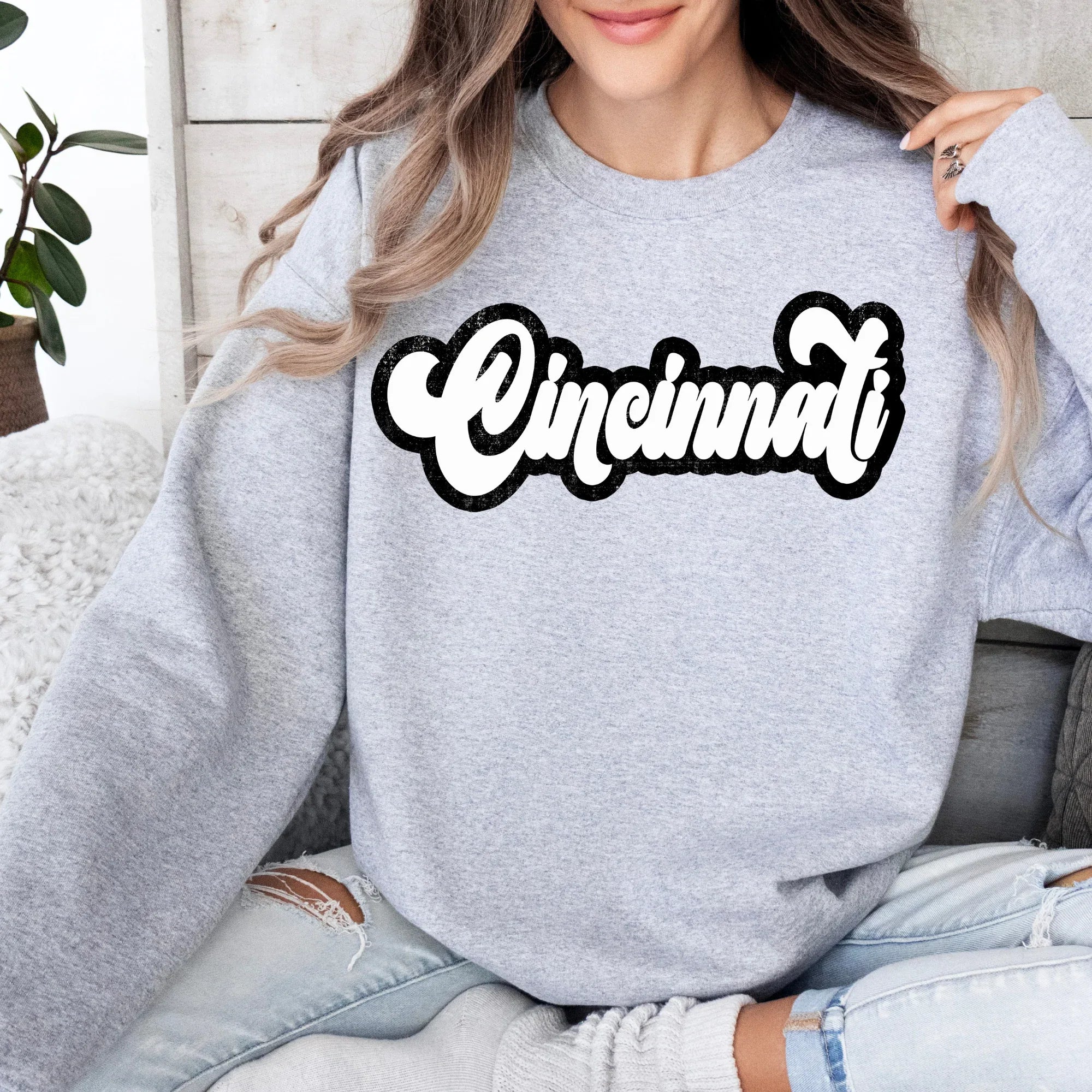 Cincinnati Retro Shadow Distressed DTF Transfer - Merch Girls