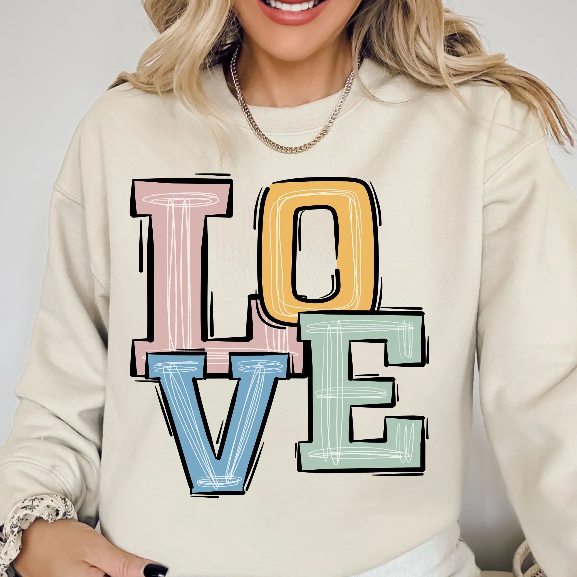 Love Boho Varsity Doodle Graphic Tee - Merch Girls