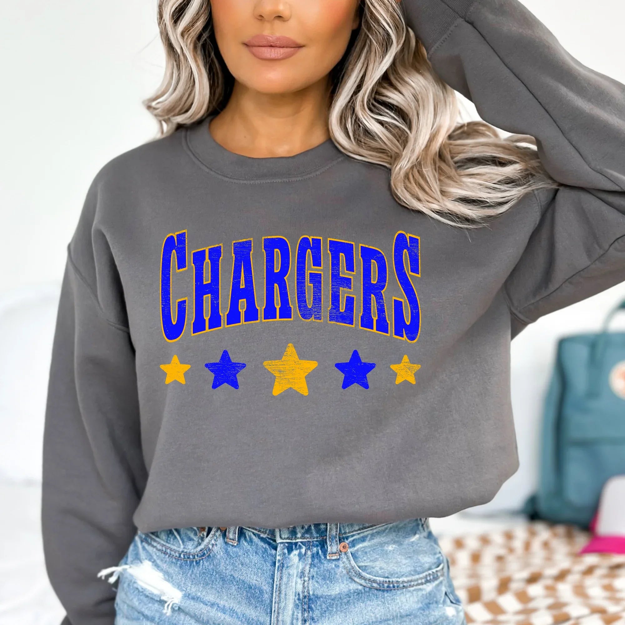 Chargers Distressed Stars DTF Transfer - Merch Girls