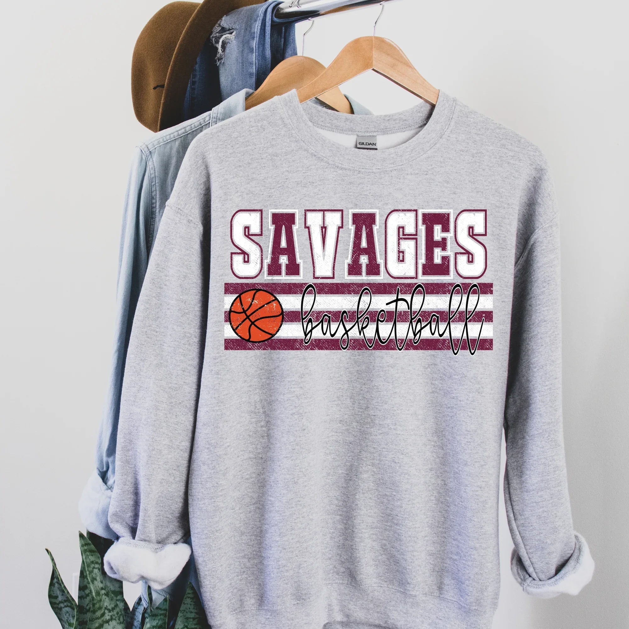 Savages Burgundy and white Basketball DTF Transfer - Merch Girls
