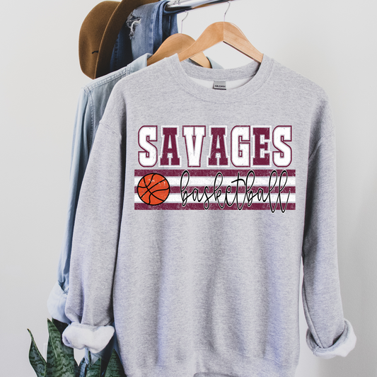 Savages Burgundy and white Basketball DTF Transfer