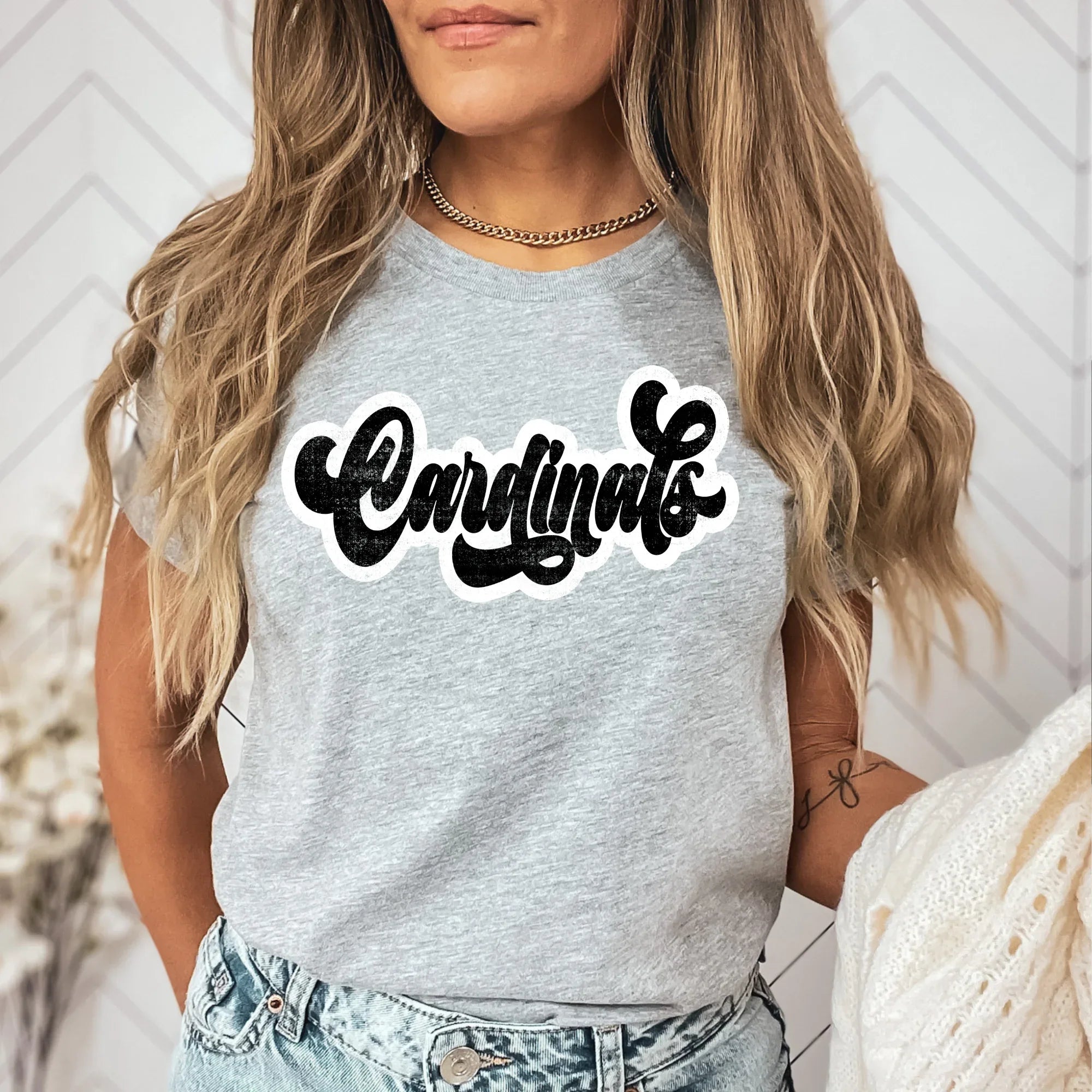 Cardinals Vintage Retro Shadow Distressed DTF Transfer - Merch Girls