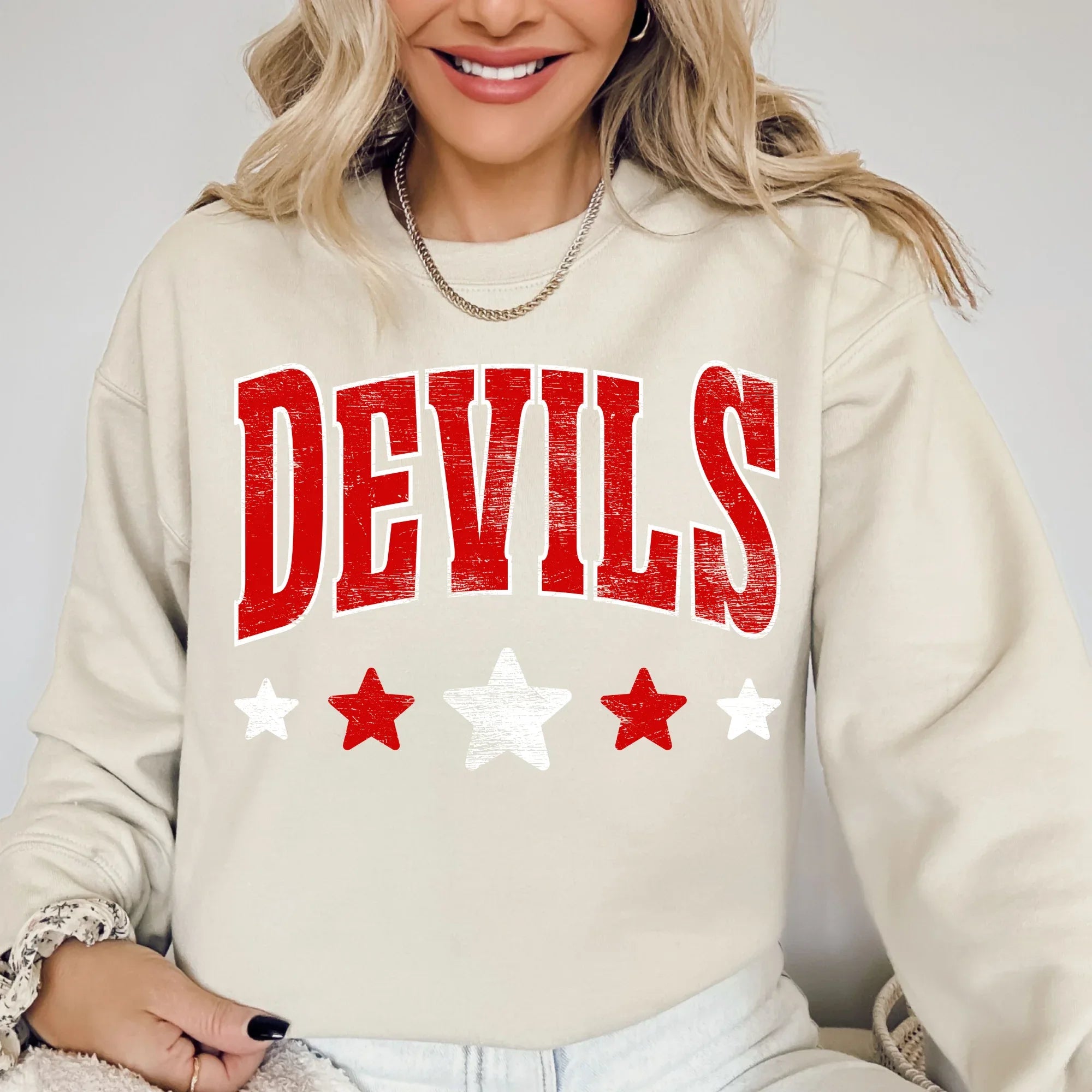 Devils Red Distressed Stars DTF Transfer - Merch Girls