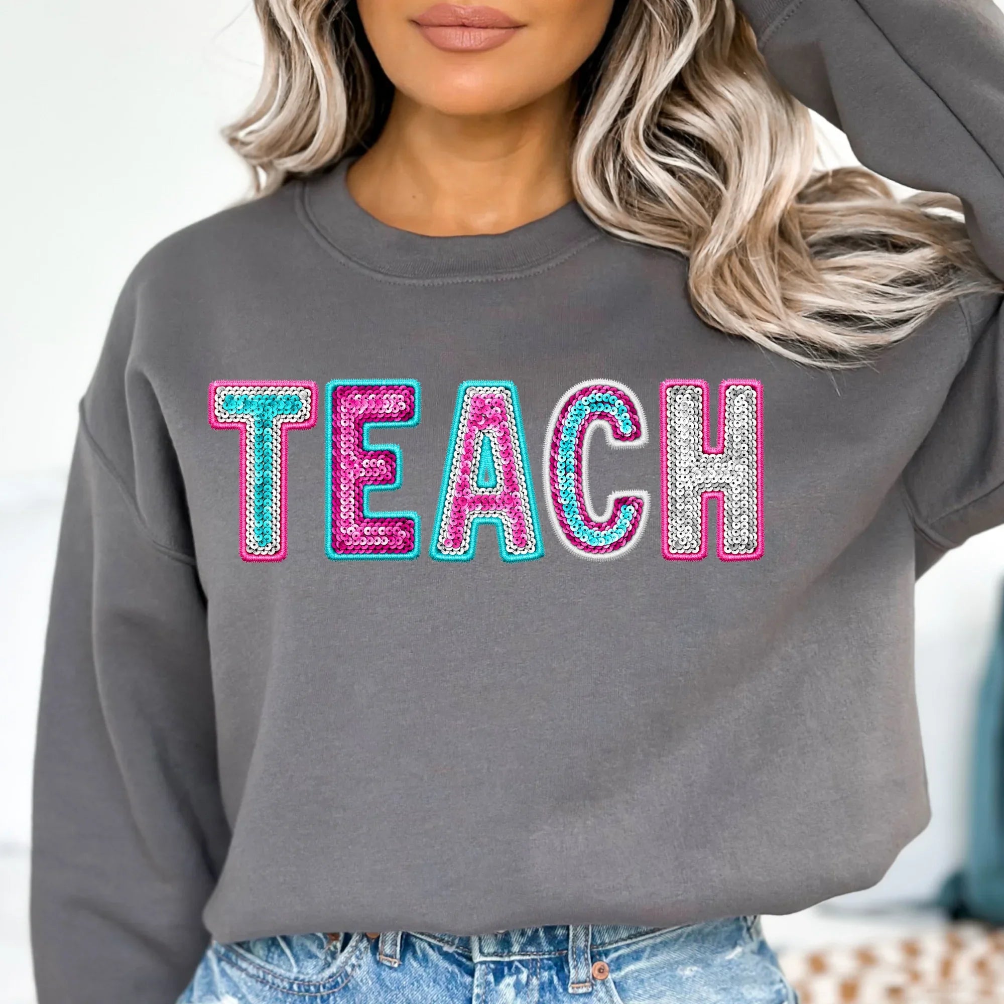 Teach Faux Sequin DTF Transfer - Merch Girls