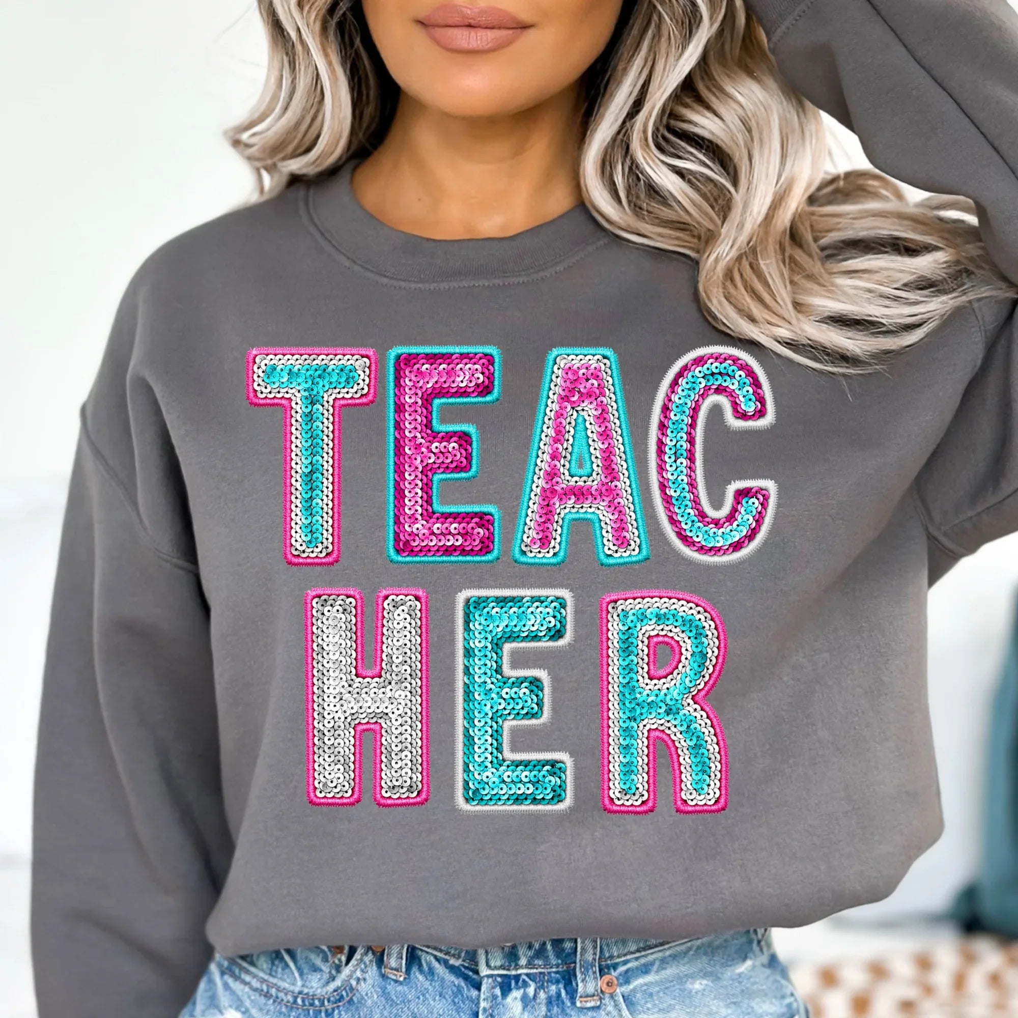 Teacher Faux Sequin DTF Transfer - Merch Girls