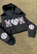 Mom Baseball or Softball Glitter HTV Applique Embroidery Shirt with Sleeve Personalization