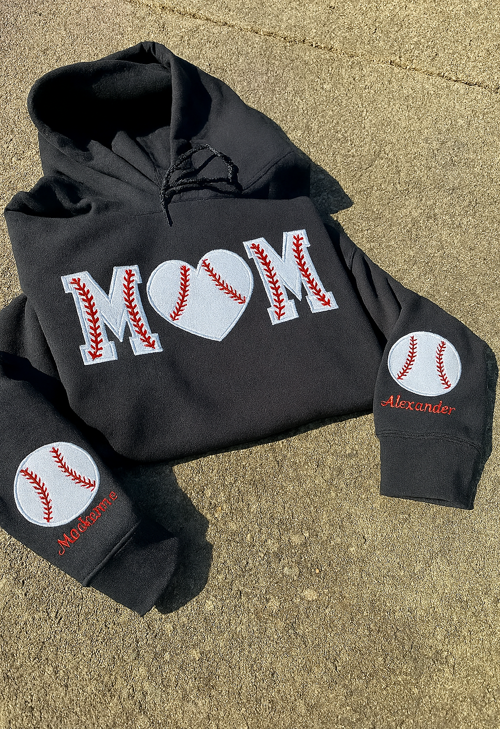 Mom Baseball or Softball Glitter HTV Applique Embroidery Shirt with Sleeve Personalization