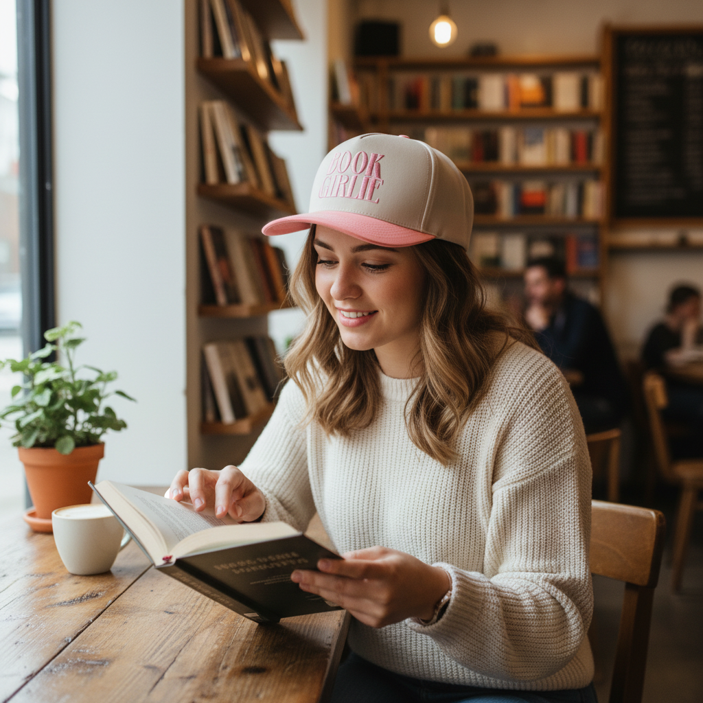 Book Girlie Embroidered Adjustable Five-Panel Twill Hat