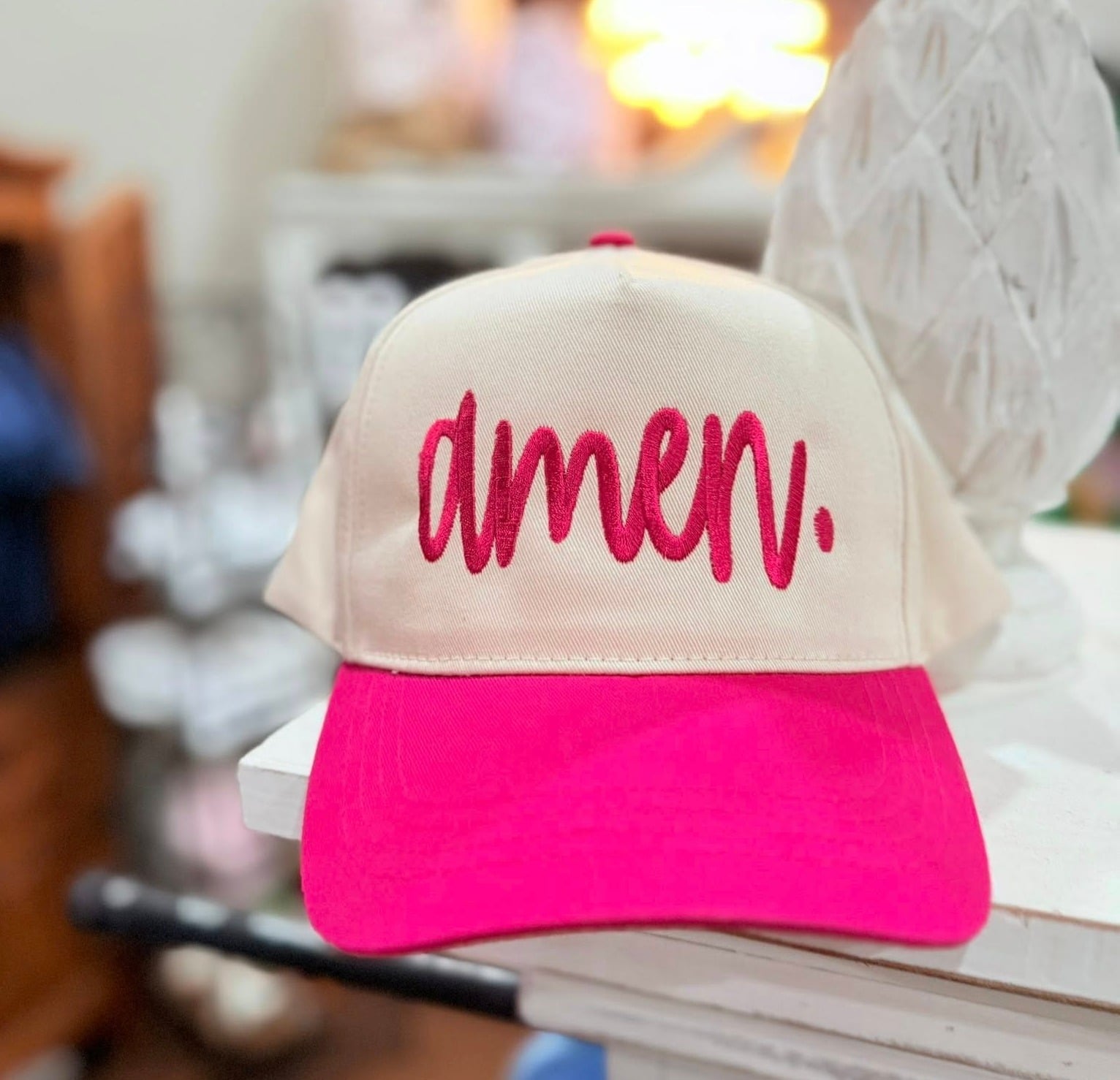 Hot Pink Amen Embroidered Adjustable Five-Panel Twill Hat