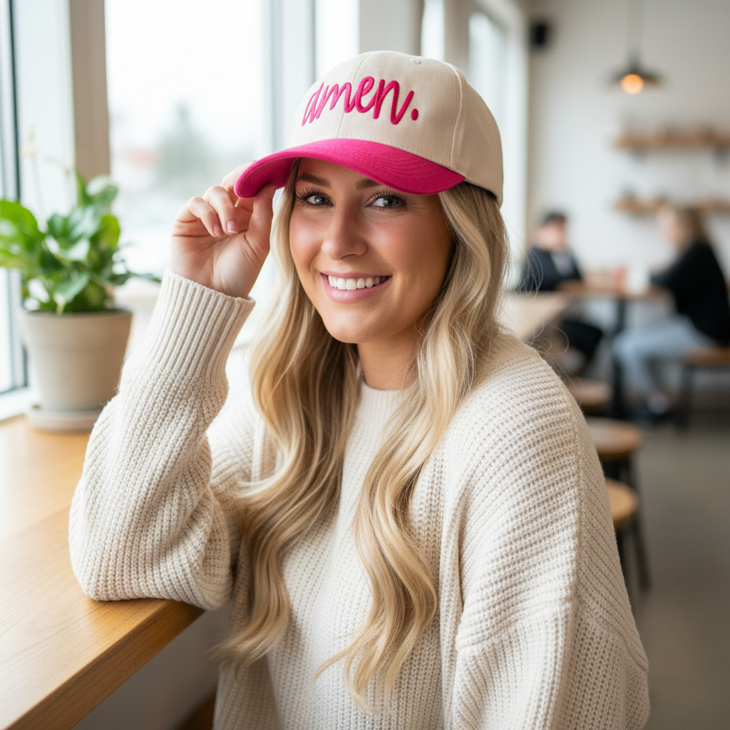 Hot Pink Amen Embroidered Adjustable Five-Panel Twill Hat