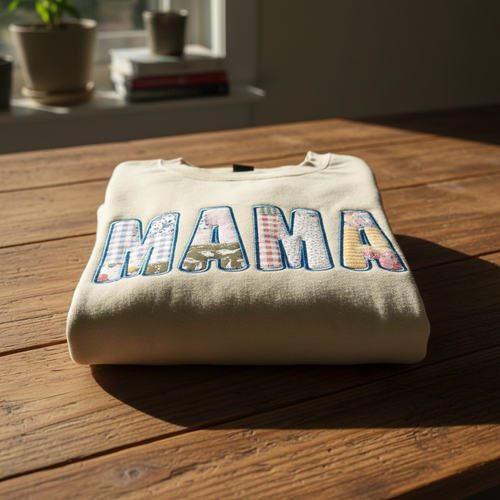 MAMA Patchwork Bubble Applique Embroidered Shirt | Choose Style, Color & Thread