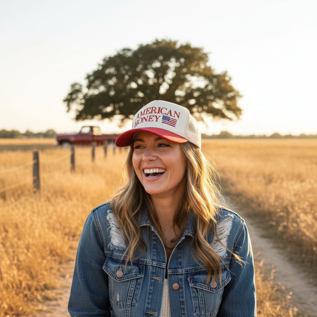 American Honey Embroidered Adjustable Five-Panel Twill Hat
