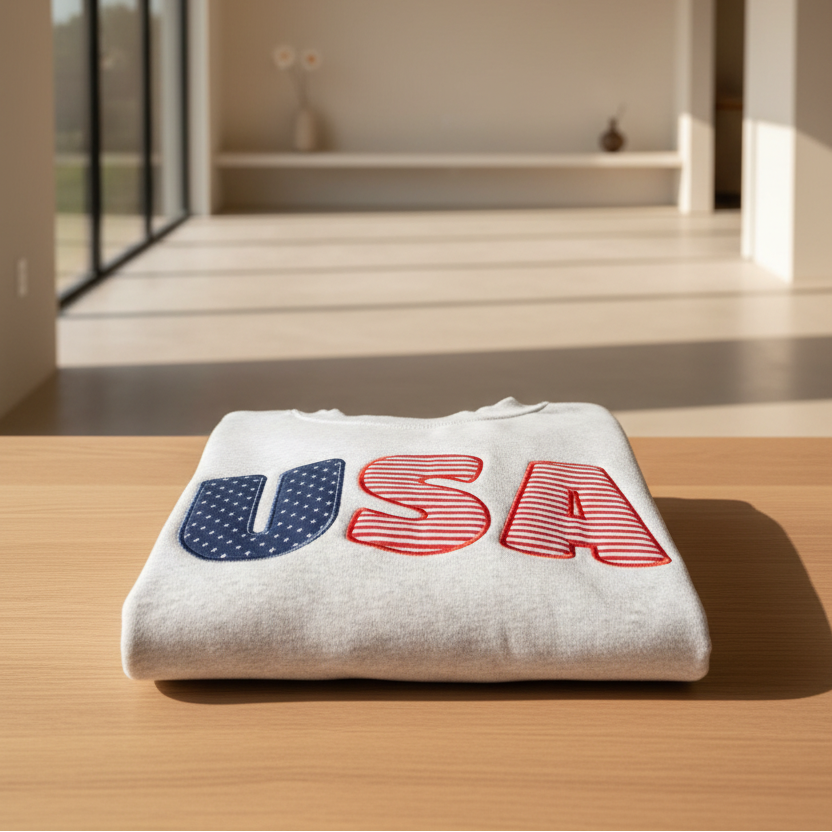 USA Stars & Stripes Bubble Applique Embroidered Shirt | Choose Style, Color & Thread