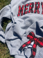 Side Bow Christmas Fabric Applique Embroidered Sweatshirt with Optional Front Embroidery - Merch Girls