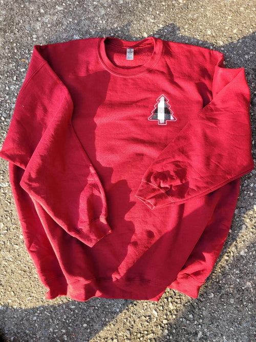 Reverse Christmas Plaid Fabric Applique Embroidered Left Chest Festive Tree Sweatshirt - Merch Girls