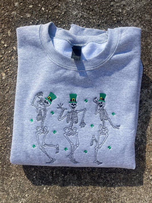 Lucky Dancing Skeltons St. Patrick's Day Embroidered Sweatshirt