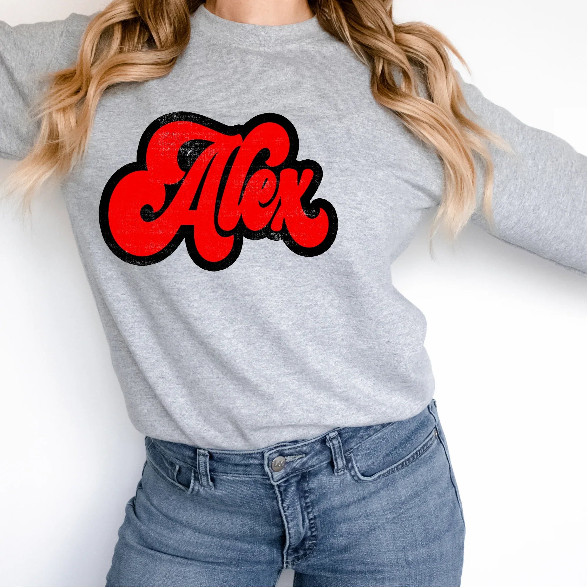 Alex Red and Black Retro Shadow Distressed DTF Transfer - Merch Girls