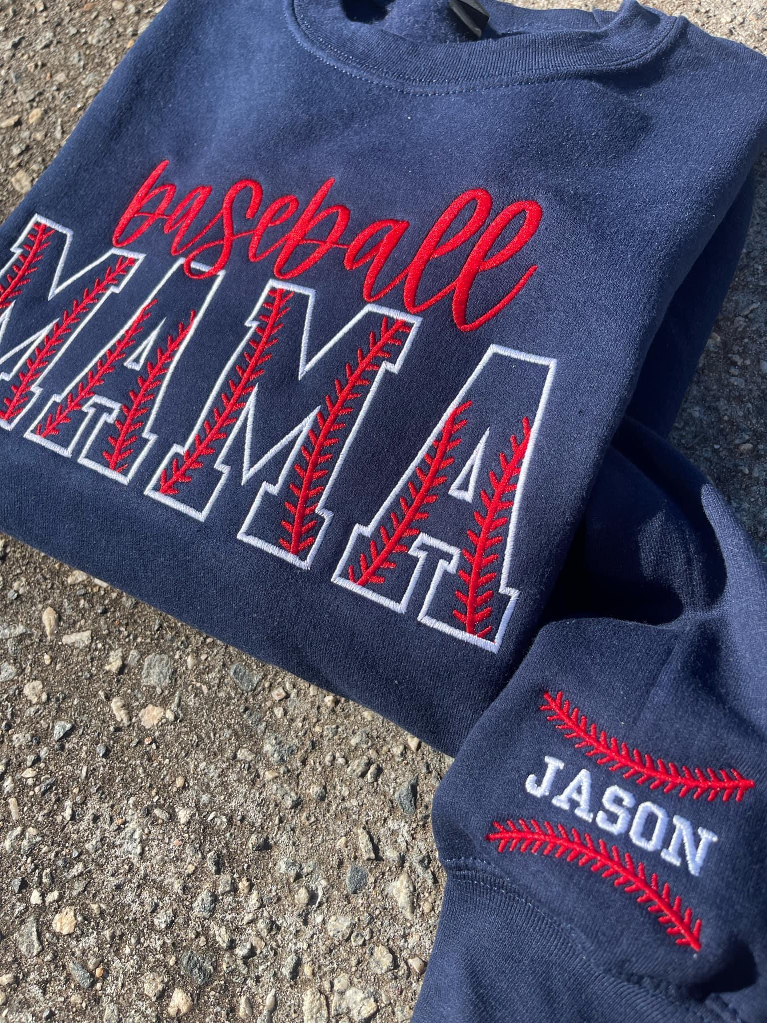 Custom Baseball Stitch Text Embroidered Comfort Color Tee or Gildan Sweatshirt with Sleeve Detail - Merch Girls