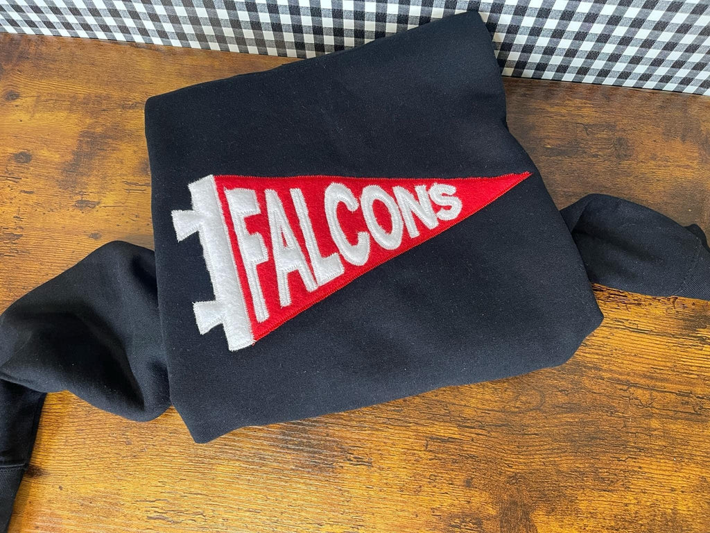 Custom Text Mascot Felt Applique Pennant Flag Embroidered T-Shirt or Sweatshirt - Merch Girls