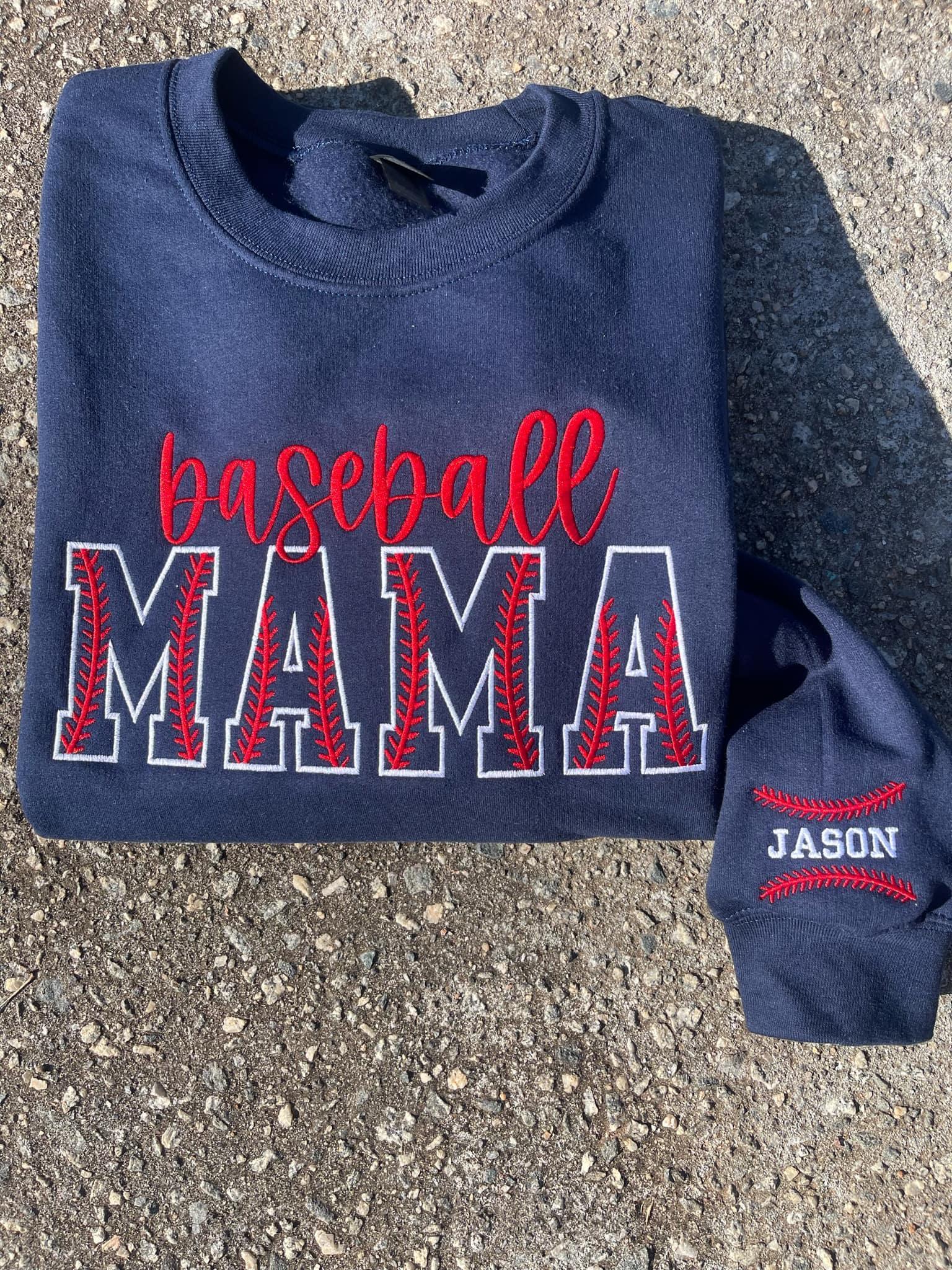 Custom Baseball Stitch Text Embroidered Comfort Color Tee or Gildan Sweatshirt with Sleeve Detail - Merch Girls