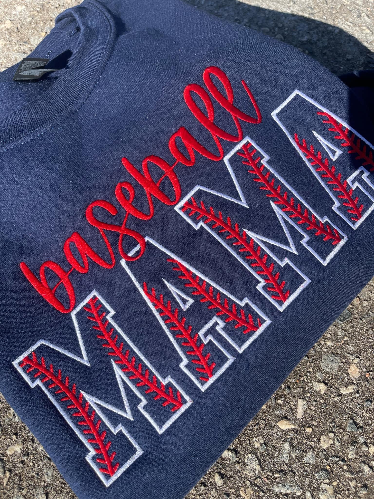 Custom Baseball Stitch Text Embroidered Comfort Color Tee or Gildan Sweatshirt with Sleeve Detail - Merch Girls