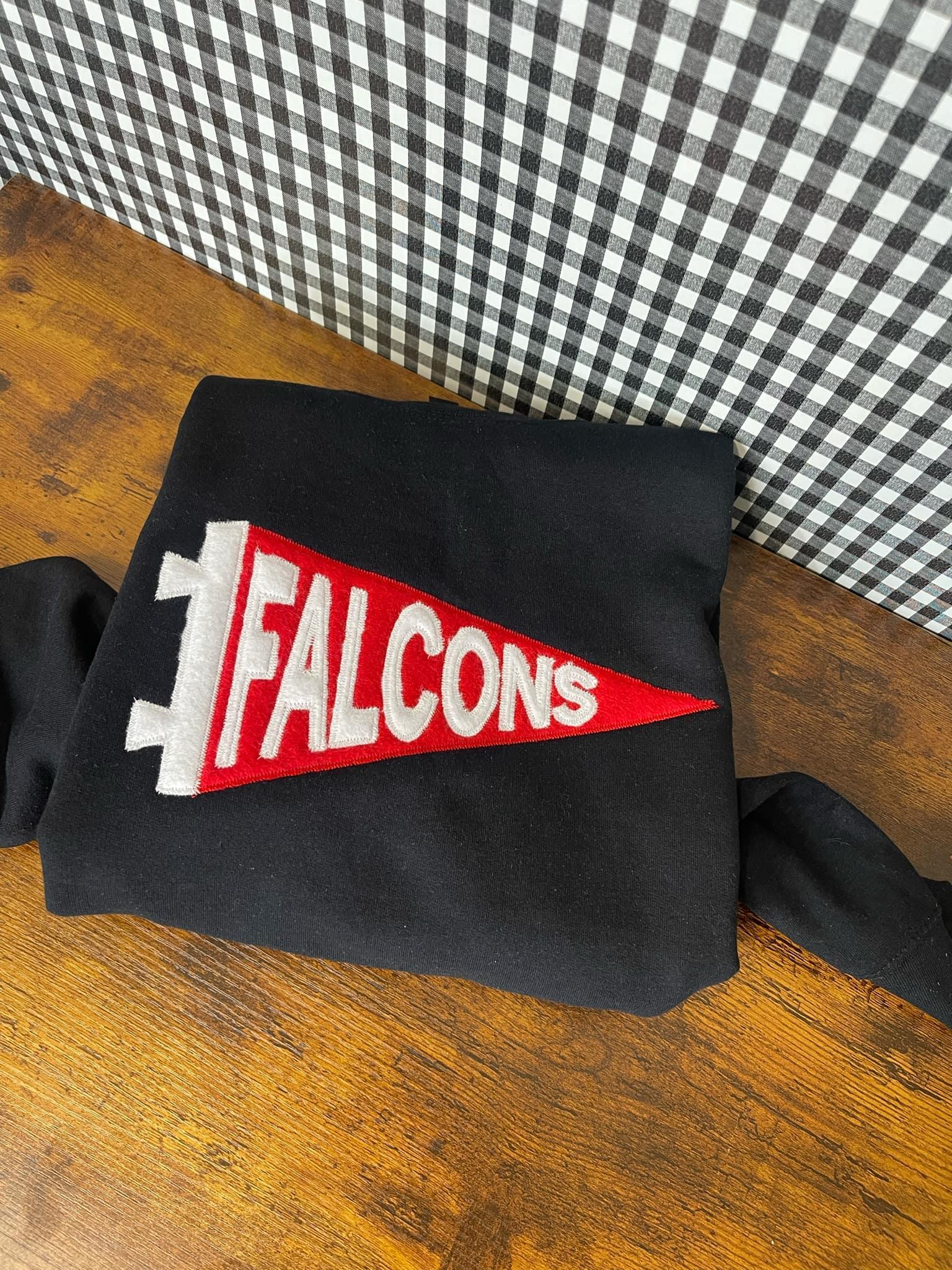 Custom Text Mascot Felt Applique Pennant Flag Embroidered T-Shirt or Sweatshirt - Merch Girls