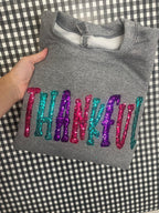 Thankful Colorful Sequin Applique Embroidered Shirt - Merch Girls
