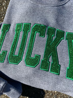 Lucky Varsity Glitter Applique Embroidered Sweatshirt - Merch Girls