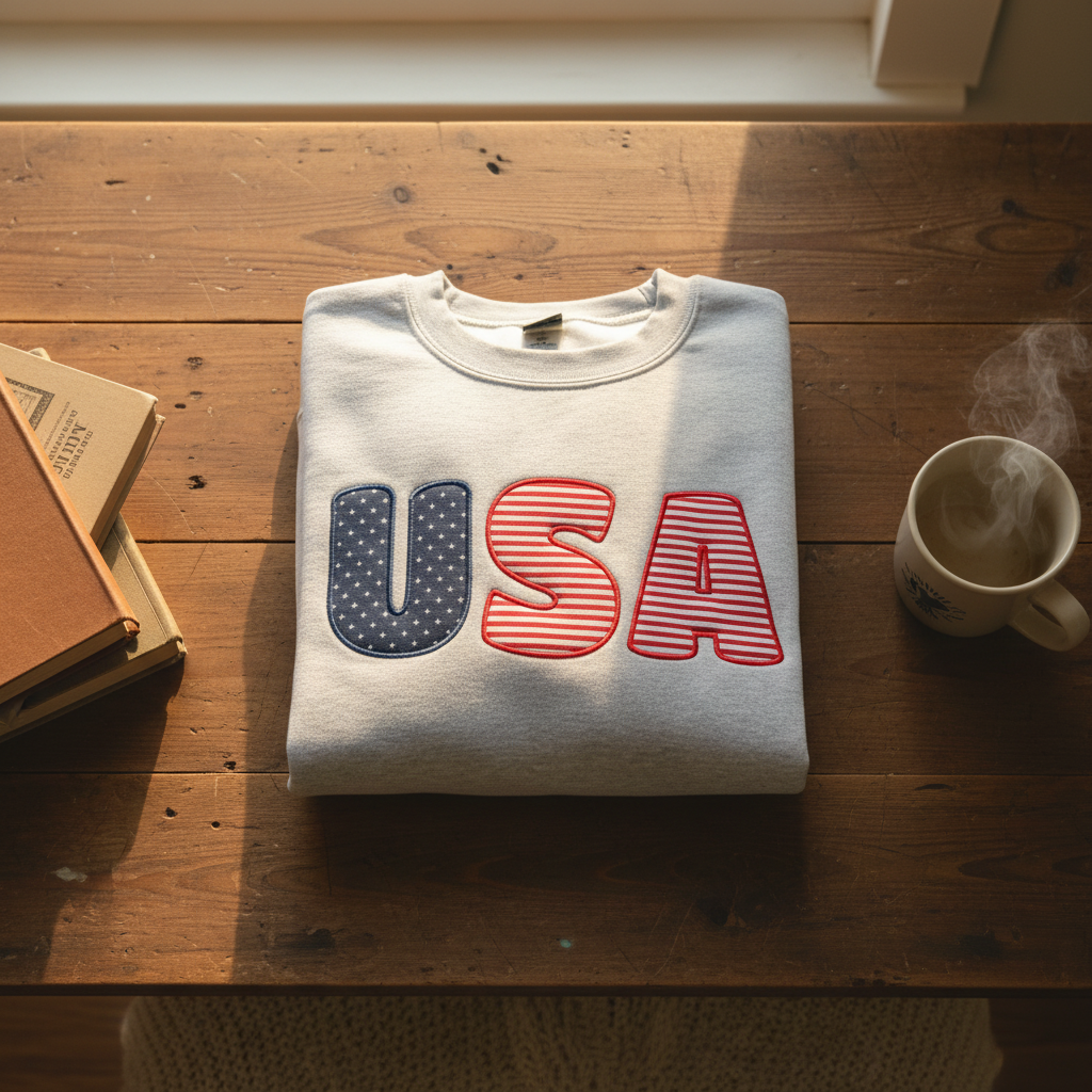 USA Stars & Stripes Bubble Applique Embroidered Shirt | Choose Style, Color & Thread