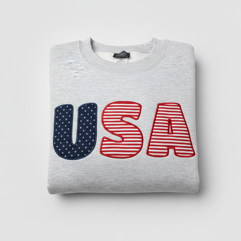 USA Stars & Stripes Bubble Applique Embroidered Shirt | Choose Style, Color & Thread
