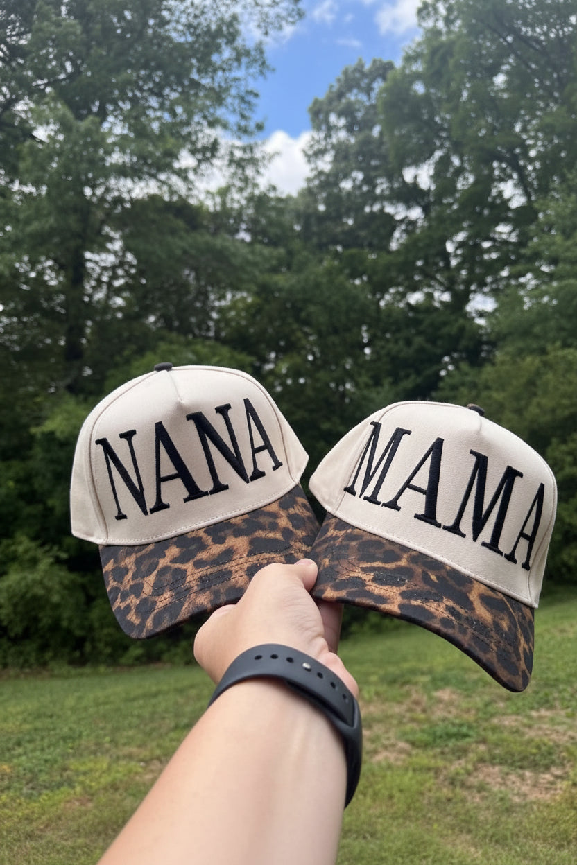 Custom Embroidered Leopard Brim Trucker Hat | Personalized Text Snapback Hat