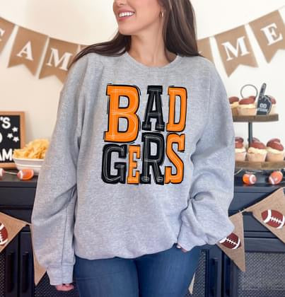 Badgers Orange and Black Sporty Varsity Doodle DTF Transfer