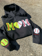 Mom Split Softball & Baseball Glitter HTV Applique Embroidery Shirt with Sleeve Personalization