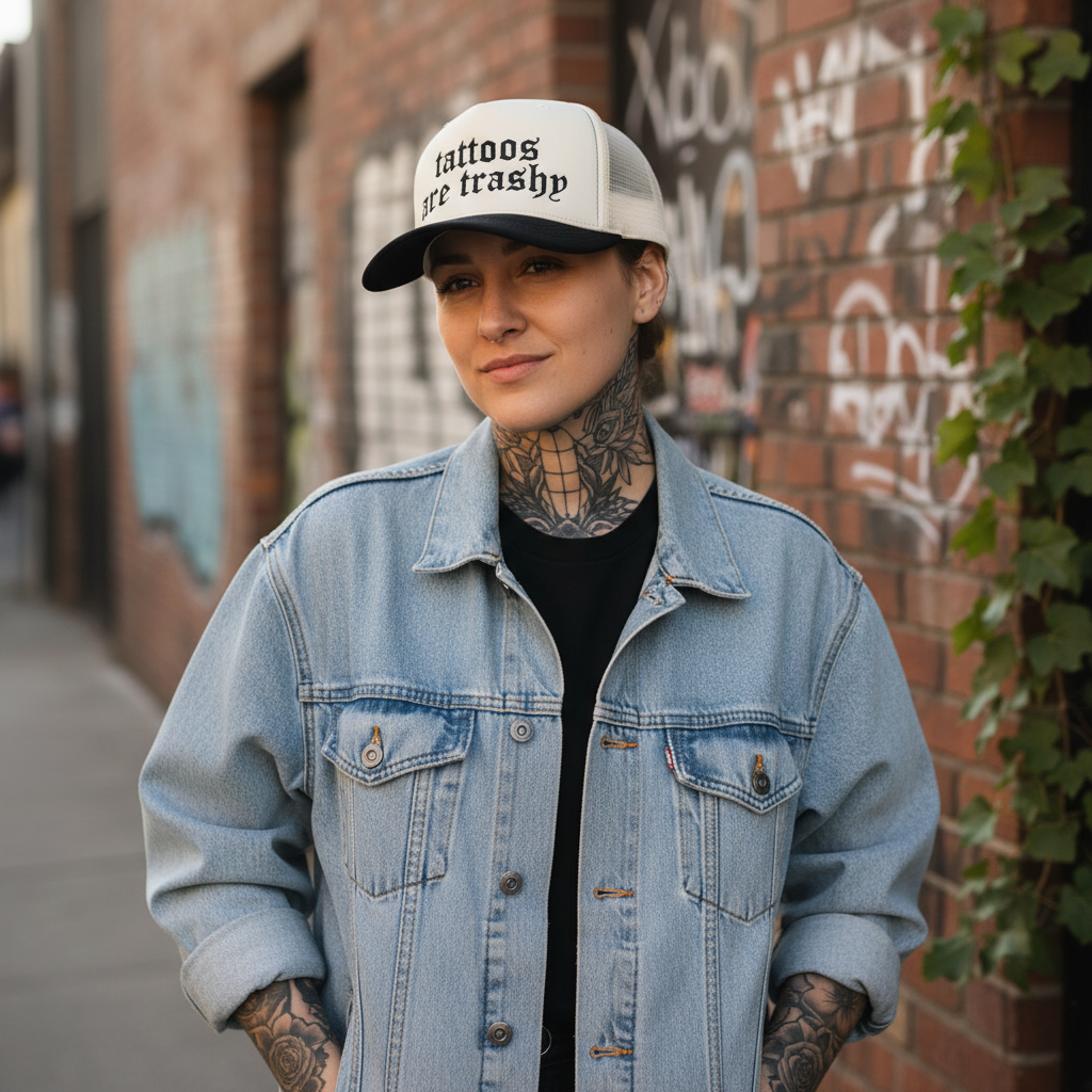 Tattoos Are Trashy Embroidered Adjustable Five-Panel Twill Hat