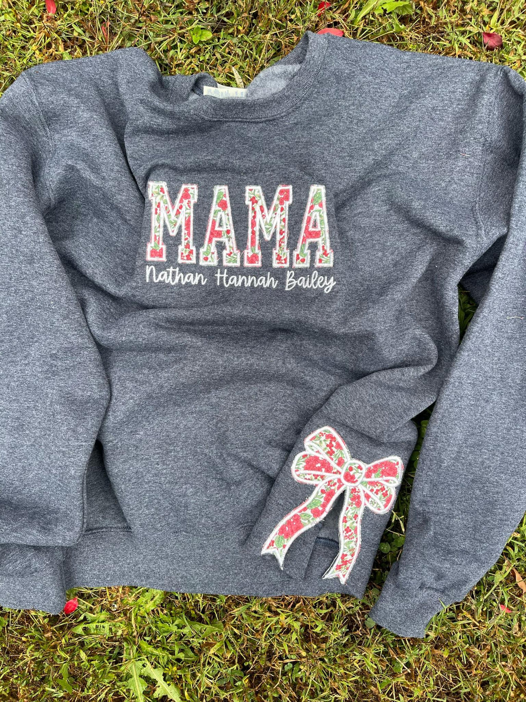 Side Bow Custom Fabric Applique Embroidered Sweatshirt with Optional Text on Front - Merch Girls