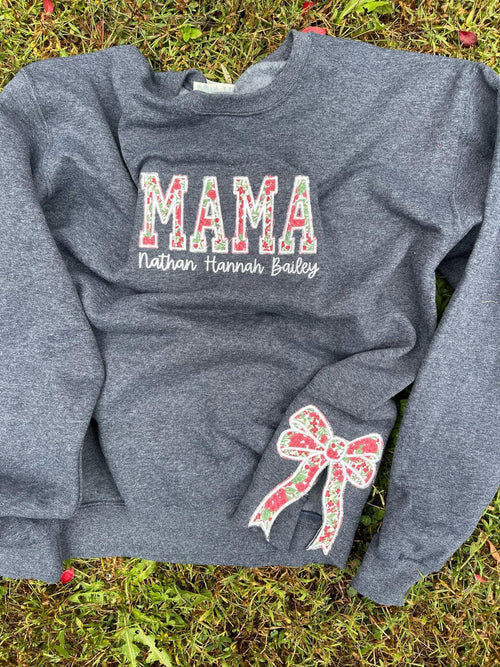 Side Bow Custom Fabric Applique Embroidered Sweatshirt with Optional Text on Front - Merch Girls