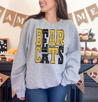 Bearcats Yellow Gold Sporty Varsity Doodle DTF Transfer