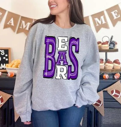 Bears Purple and White Sporty Varsity Doodle DTF Transfer - Merch Girls