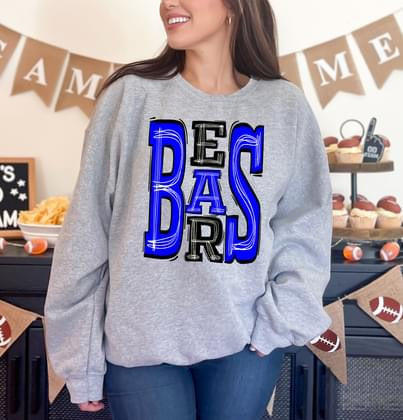 Bears Royal Blue and Black Sporty Varsity Doodle DTF Transfer