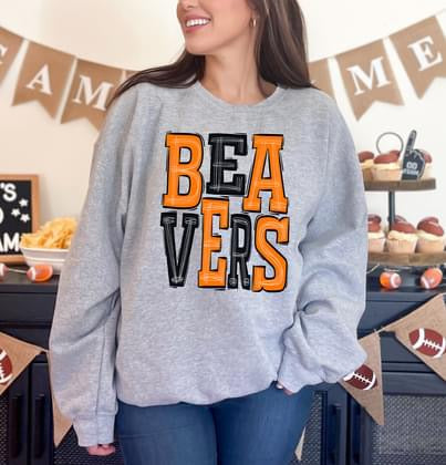 Beavers Orange and Black Sporty Varsity Doodle DTF Transfer